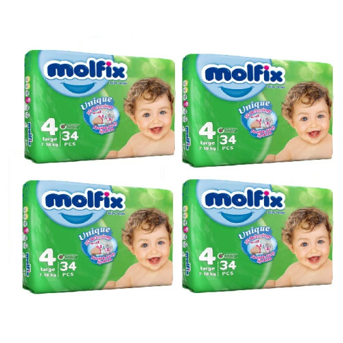 پوشک بچه مولفیکس سایز 4 کد PK04434 بسته 34 عددی مجموعه 4 عددی